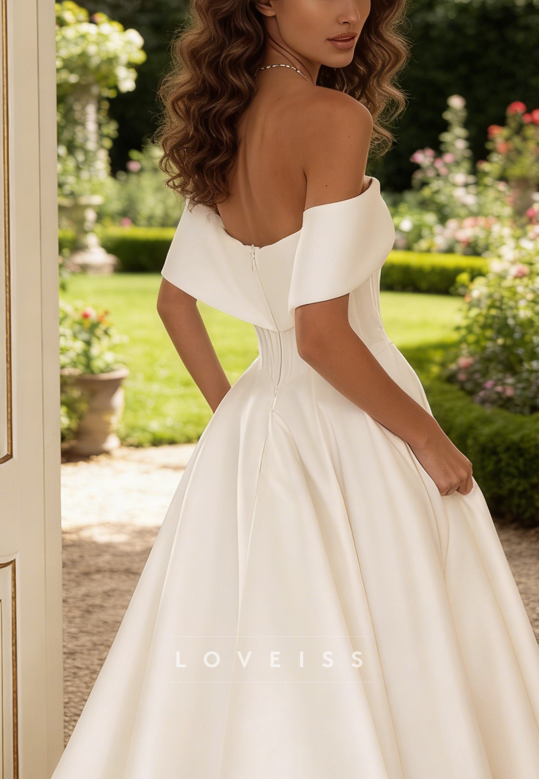 Off-Shoulder Sleeveless Mikado Satin A-Line Wedding Dress