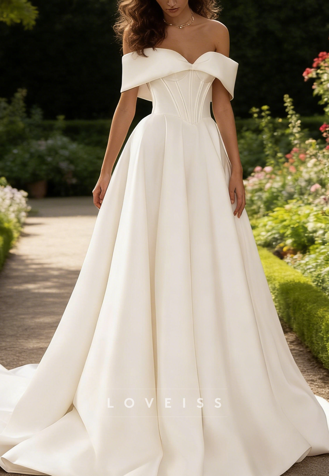Off-Shoulder Sleeveless Mikado Satin A-Line Wedding Dress