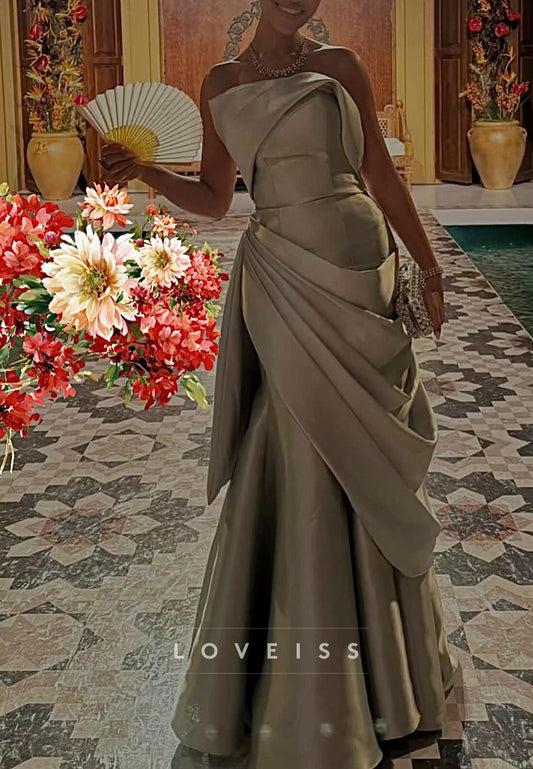 Off-Shoulder Sleeveless Pleated A-Line Evening Dress