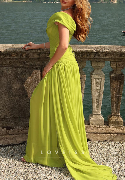 Off-Shoulder Sleeveless Pleated A-Line Formal Dress