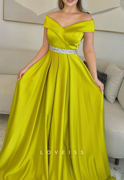 Off-Shoulder Sleeveless Pleated A-Line Mother of Bride Dress