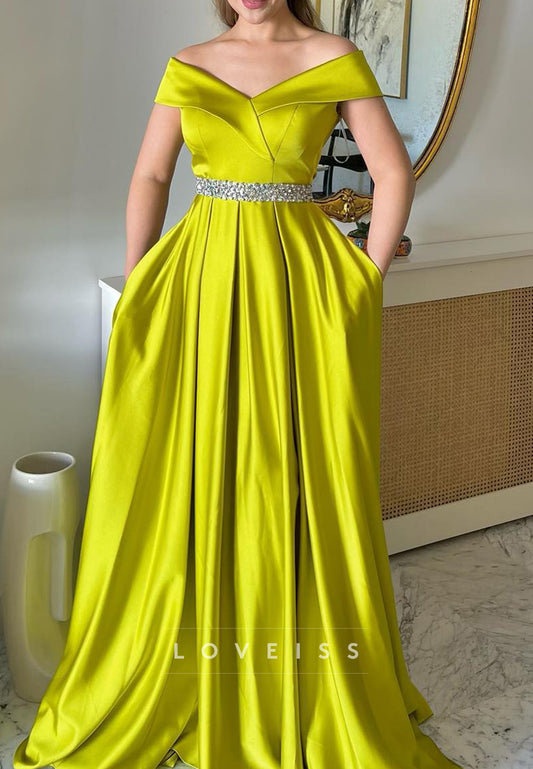 Off-Shoulder Sleeveless Pleated A-Line Mother of Bride Dress