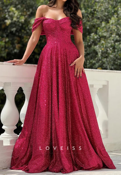 Off-Shoulder Sleeveless Pleated A-Line Prom Dress