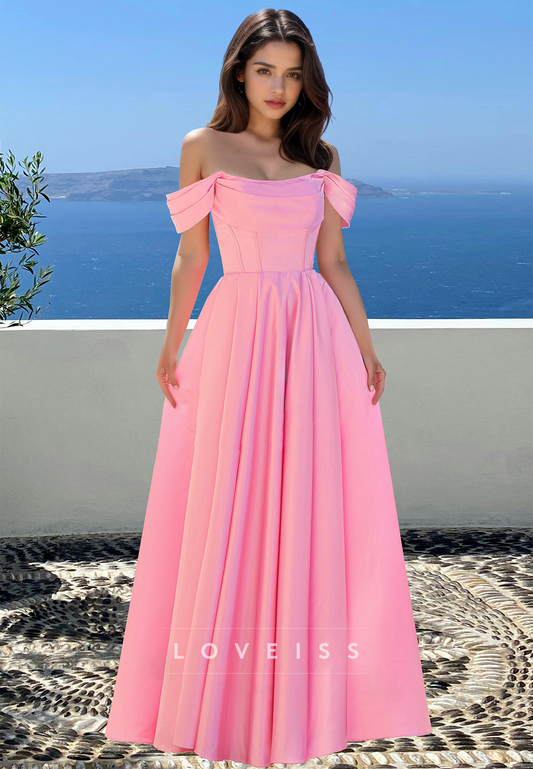 Off-Shoulder Sleeveless Pleated A-Line Prom Dress