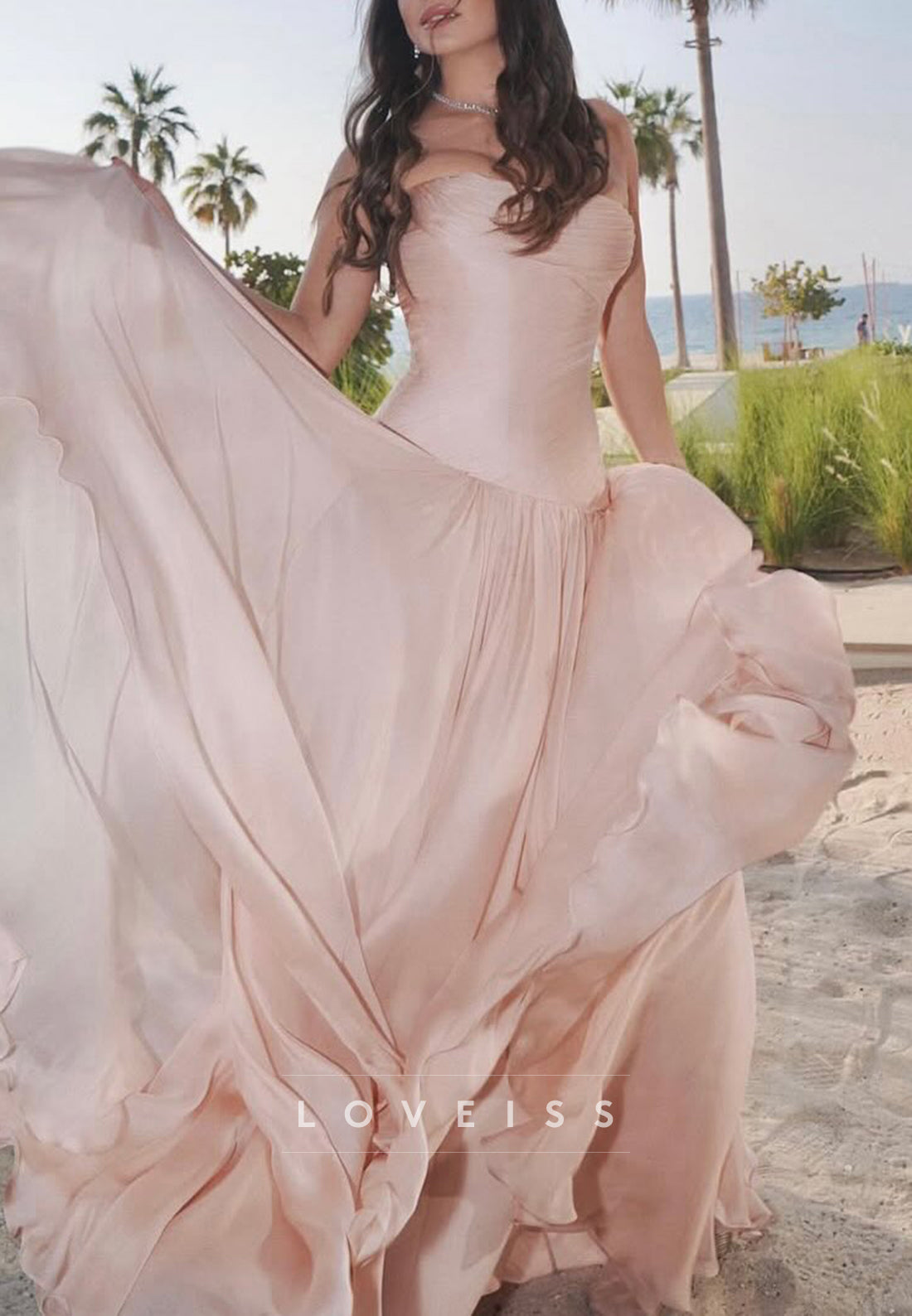 Off-Shoulder Sleeveless Pleated A-Line Prom Dress