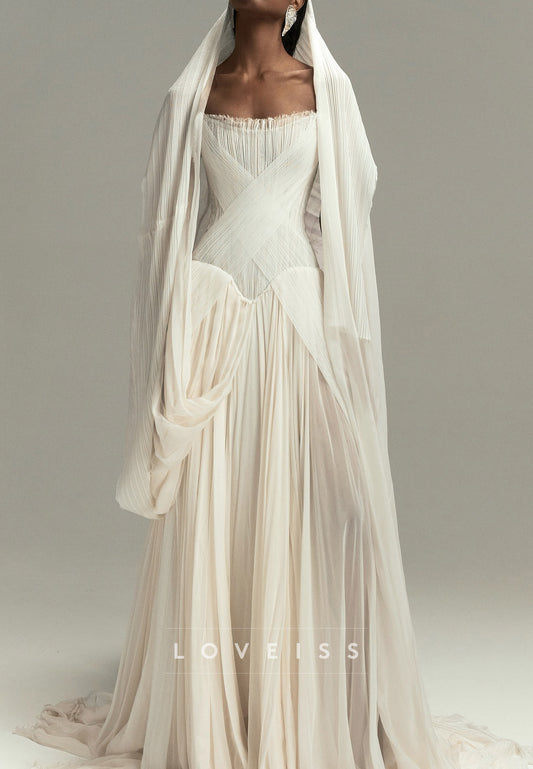 Off-Shoulder Sleeveless Pleated A-Line Summer Wedding Dress