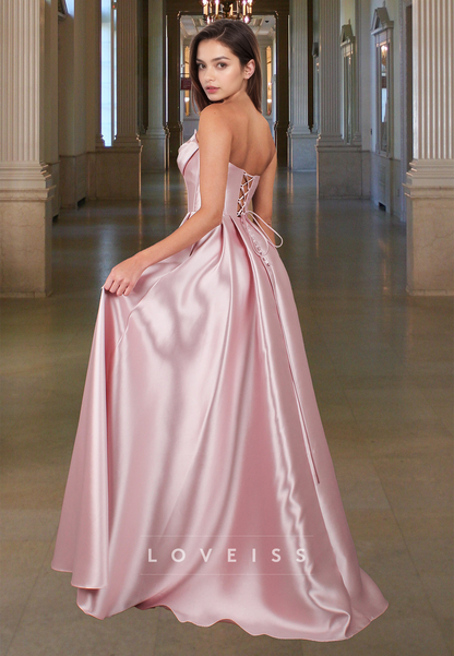 Off-Shoulder Sleeveless Pleated Satin  A-Line Prom Dress