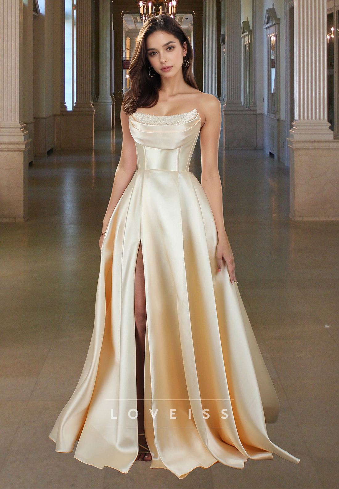 Off-Shoulder Sleeveless Pleated Satin  A-Line Prom Dress