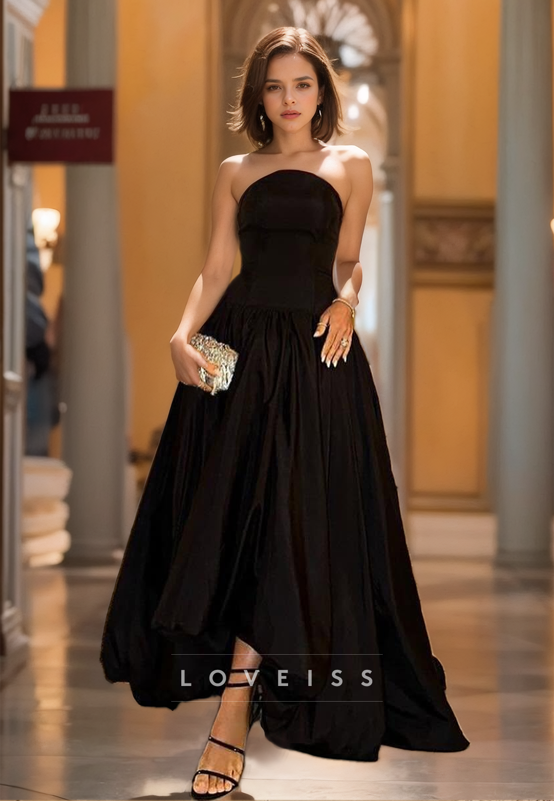 Off-Shoulder Sleeveless Pleated Satin A-Line Simple Formal Prom Dress