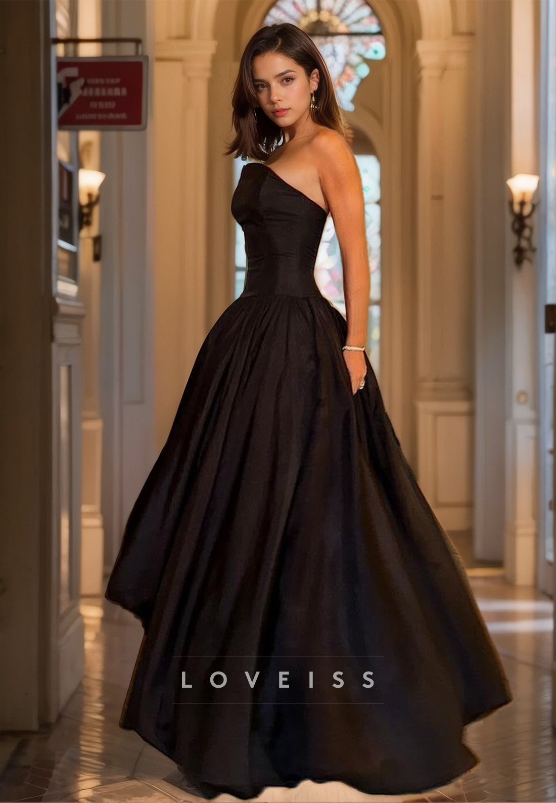 Off-Shoulder Sleeveless Pleated Satin A-Line Simple Formal Prom Dress