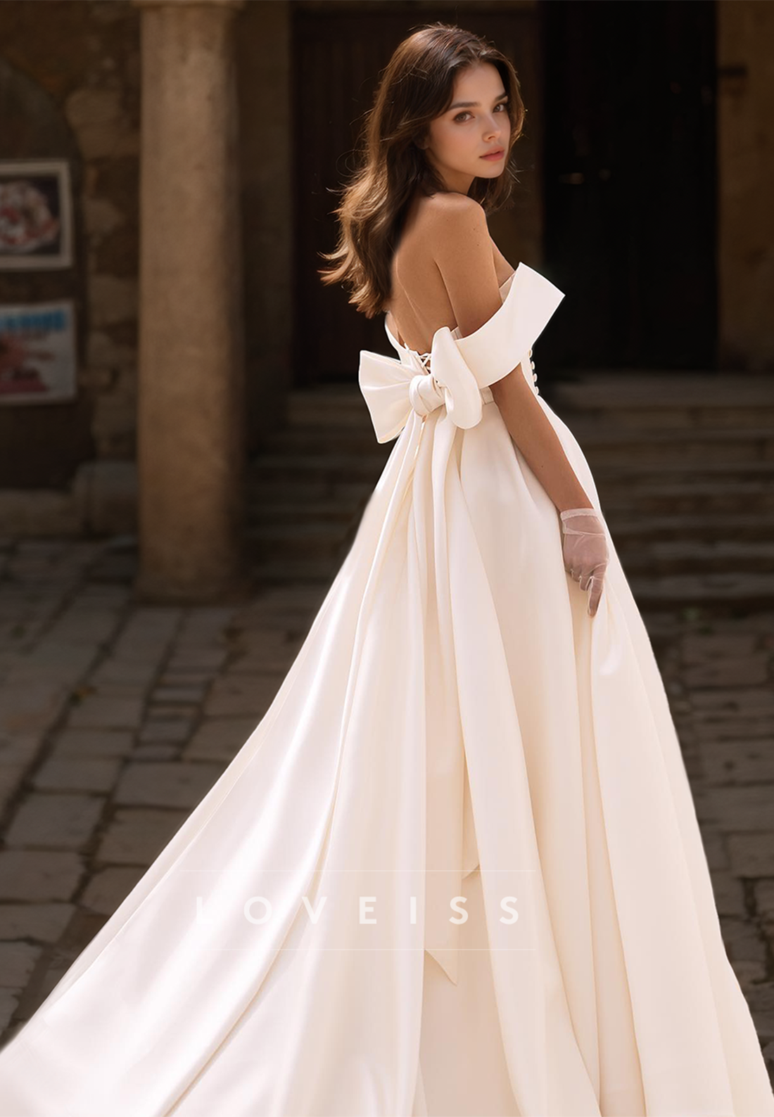 Off-Shoulder Sleeveless Pleated Satin A-Line Wedding Dress