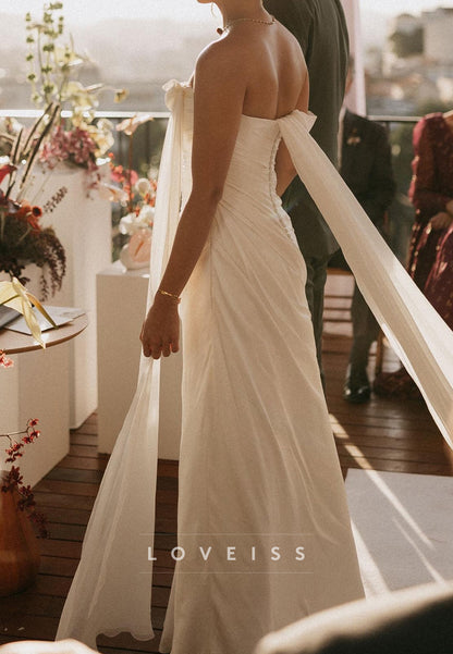 Off-Shoulder Sleeveless Pleated Sheath Simple Wedding Dress