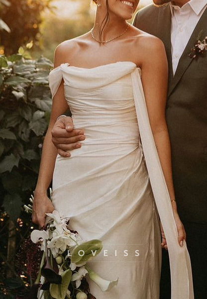 Off-Shoulder Sleeveless Pleated Sheath Simple Wedding Dress