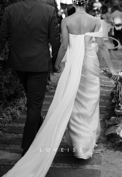 Off-Shoulder Sleeveless Pleated Sheath Simple Wedding Dress