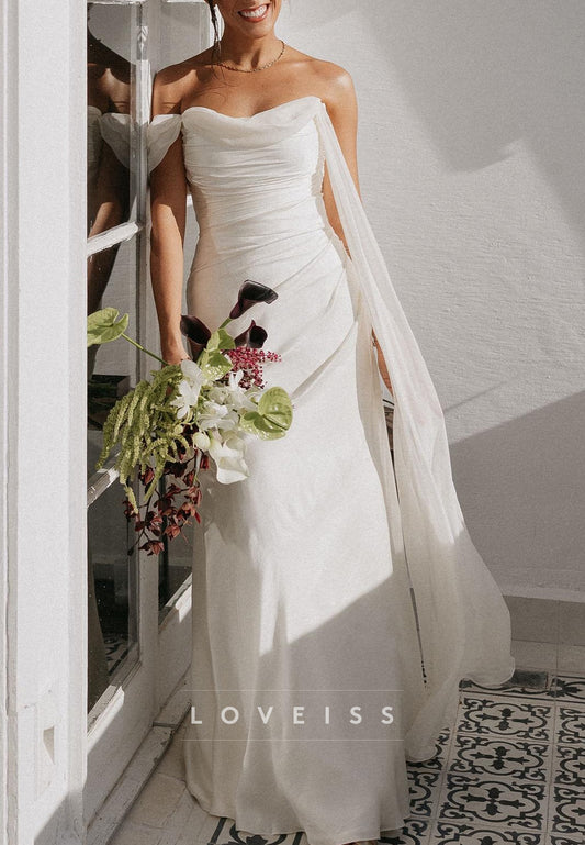 Off-Shoulder Sleeveless Pleated Sheath Simple Wedding Dress
