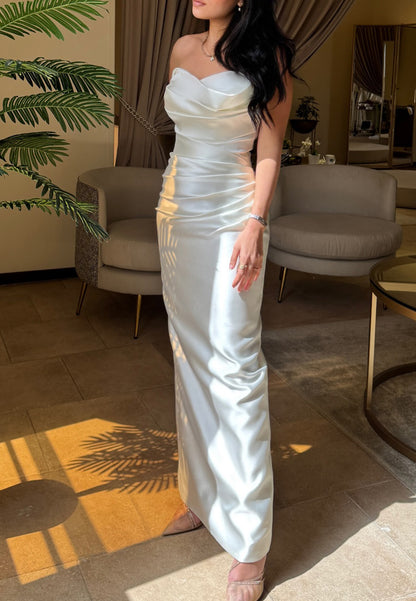 Off-Shoulder Sleeveless Pleated Sleek Sheath Floor Length Wedding Dress
