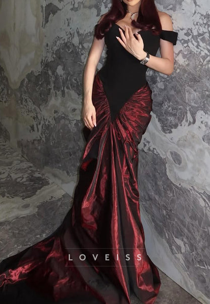 Off-Shoulder Sleeveless Ruched Mermaid Evening Dress