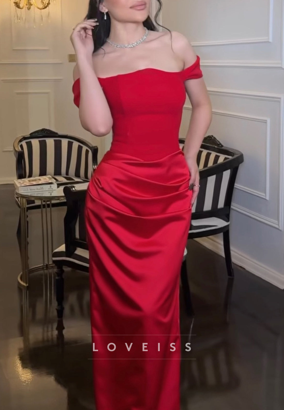 Off-Shoulder Sleeveless Ruched Prom Dress  Mermaid Evening Dress