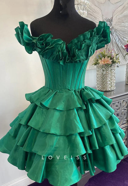 Off-Shoulder Sleeveless Ruffled Tiered A-Line Party Homecoming Dress
