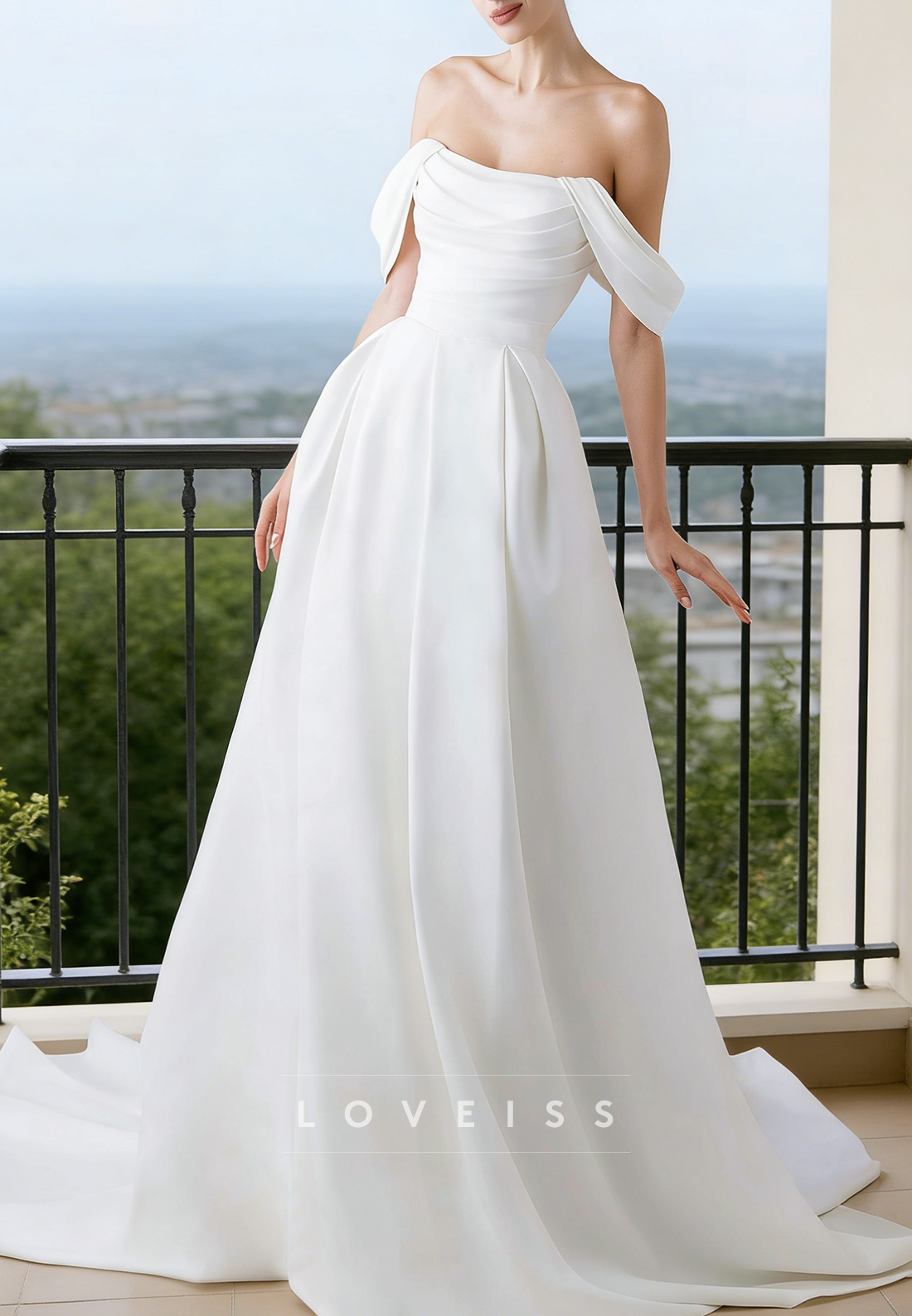 Off-Shoulder Sleeveless Satin A-Line Wedding Dress