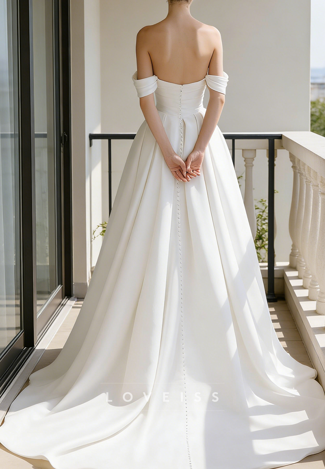 Off-Shoulder Sleeveless Satin A-Line Wedding Dress