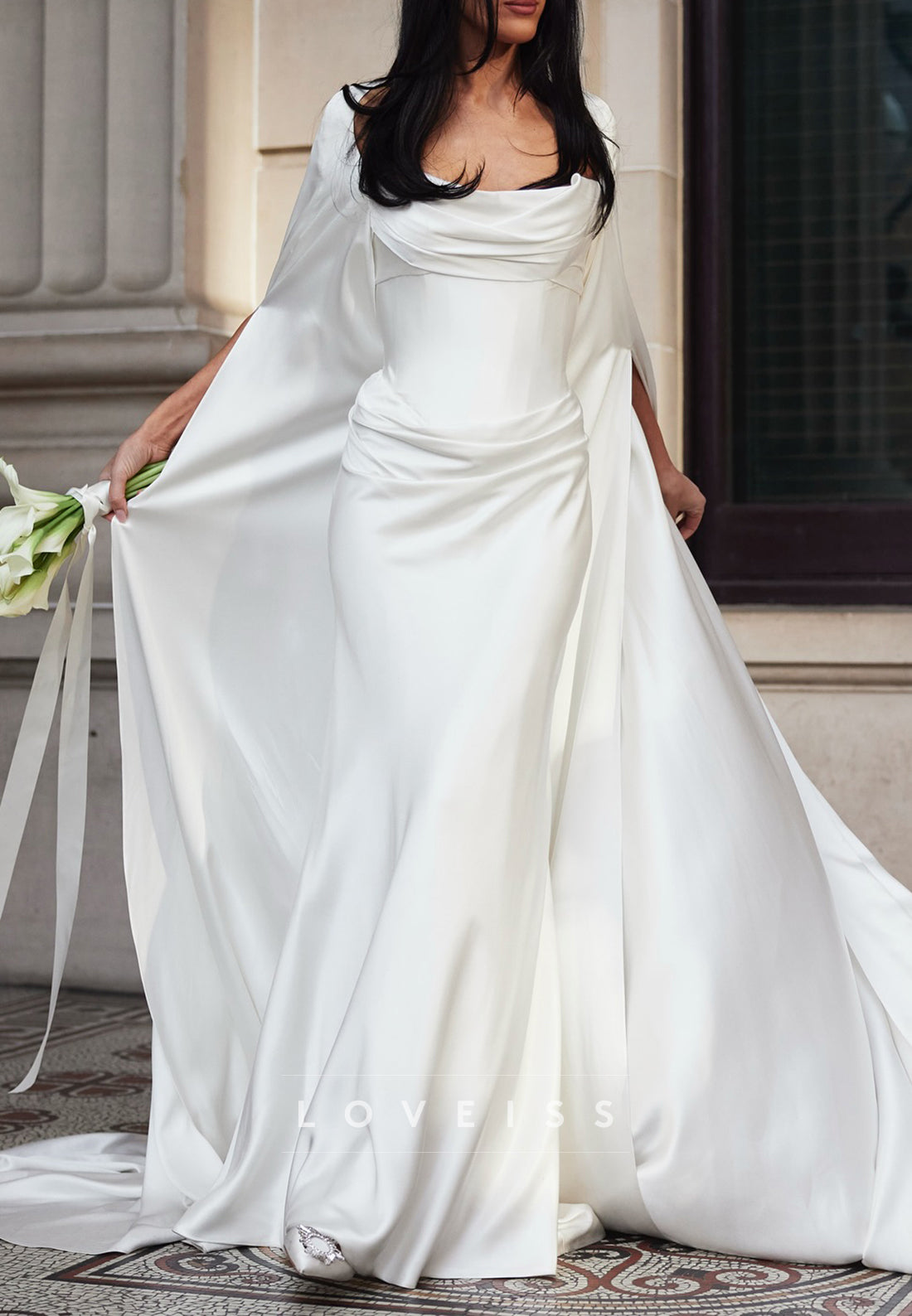 Off-Shoulder Sleeveless Satin Mermaid Wedding Dress