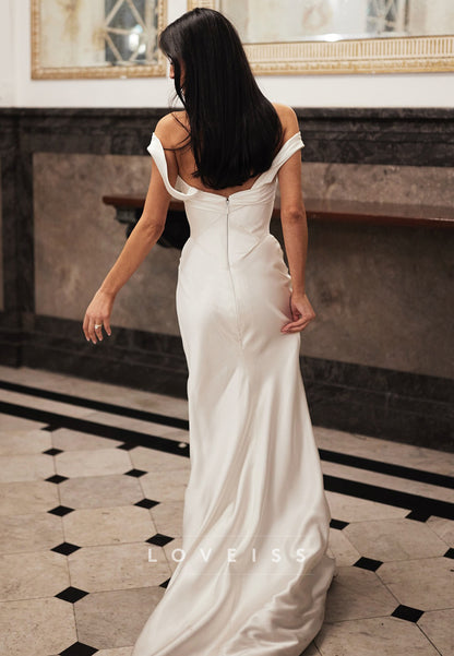 Off-Shoulder Sleeveless Satin Mermaid Wedding Dress