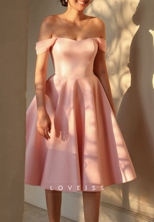 Off-Shoulder Sleeveless Satin Midi Simple Prom Dress