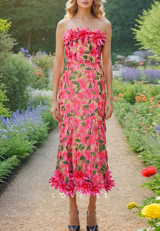 Off-Shoulder Sleeveless Sheath Floral Appliques Sheath Evening Dress