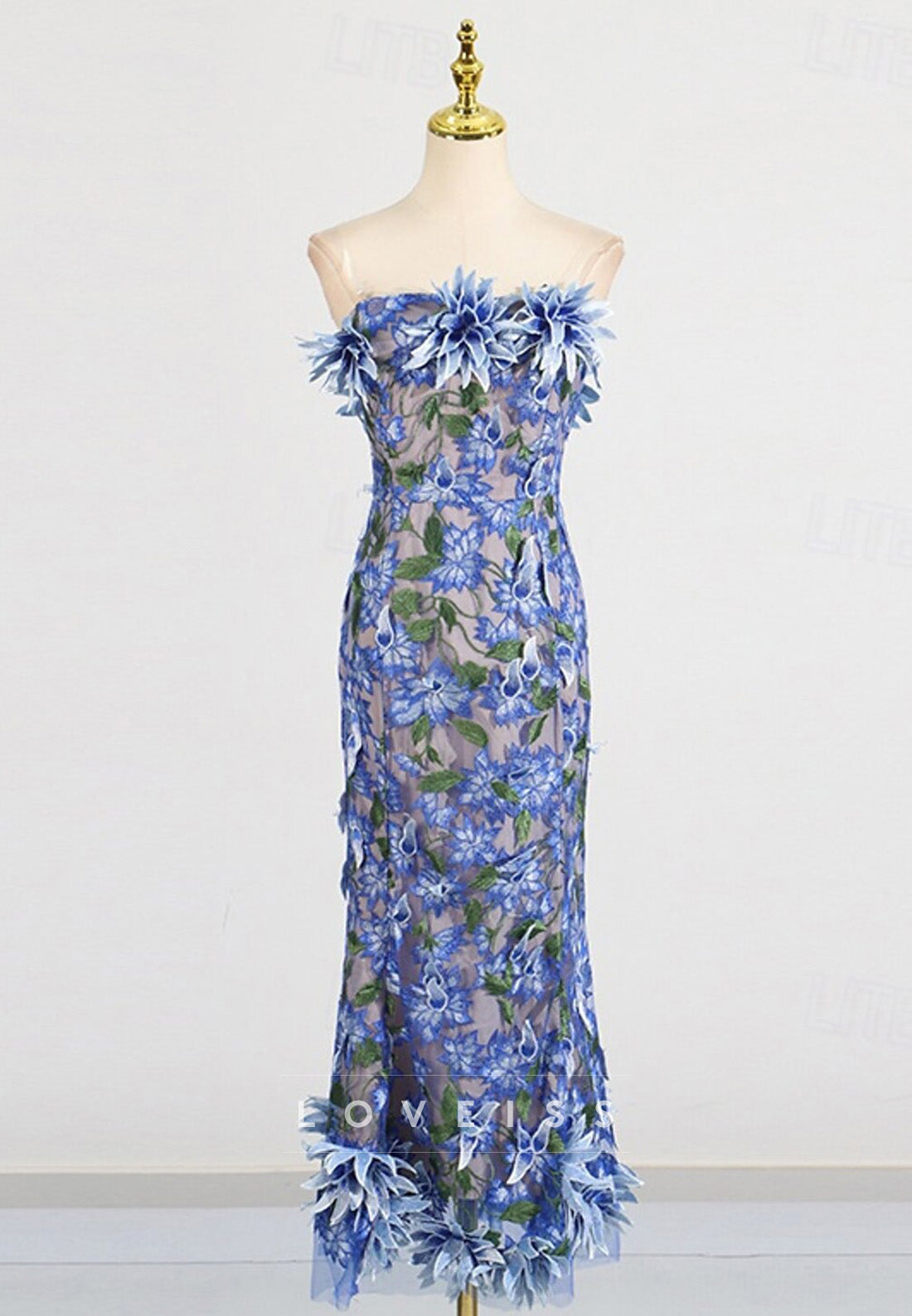Off-Shoulder Sleeveless Sheath Floral Appliques Sheath Evening Dress