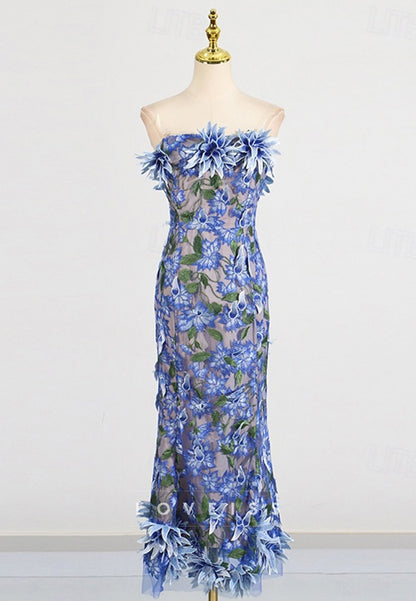 Off-Shoulder Sleeveless Sheath Floral Appliques Sheath Evening Dress