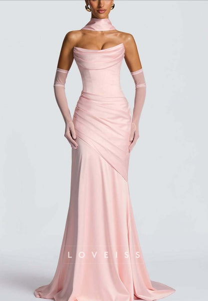 Off-Shoulder Sleeveless Simple Pink Mermaid Prom Dress