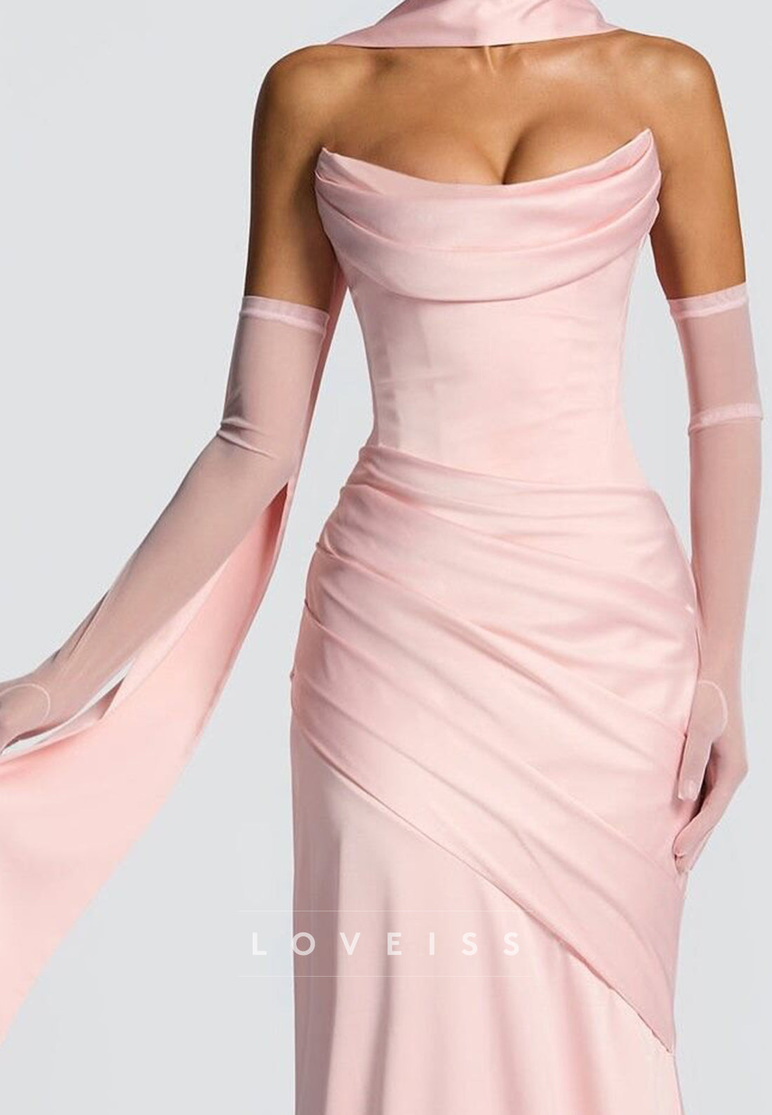 Off-Shoulder Sleeveless Simple Pink Mermaid Prom Dress