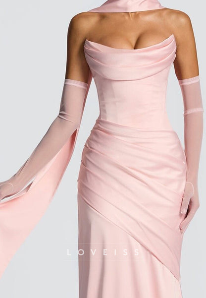 Off-Shoulder Sleeveless Simple Pink Mermaid Prom Dress