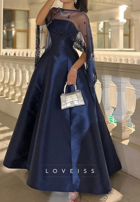 Off-Shoulder Sleeveless Sleek Satin A-Line Evening Dress