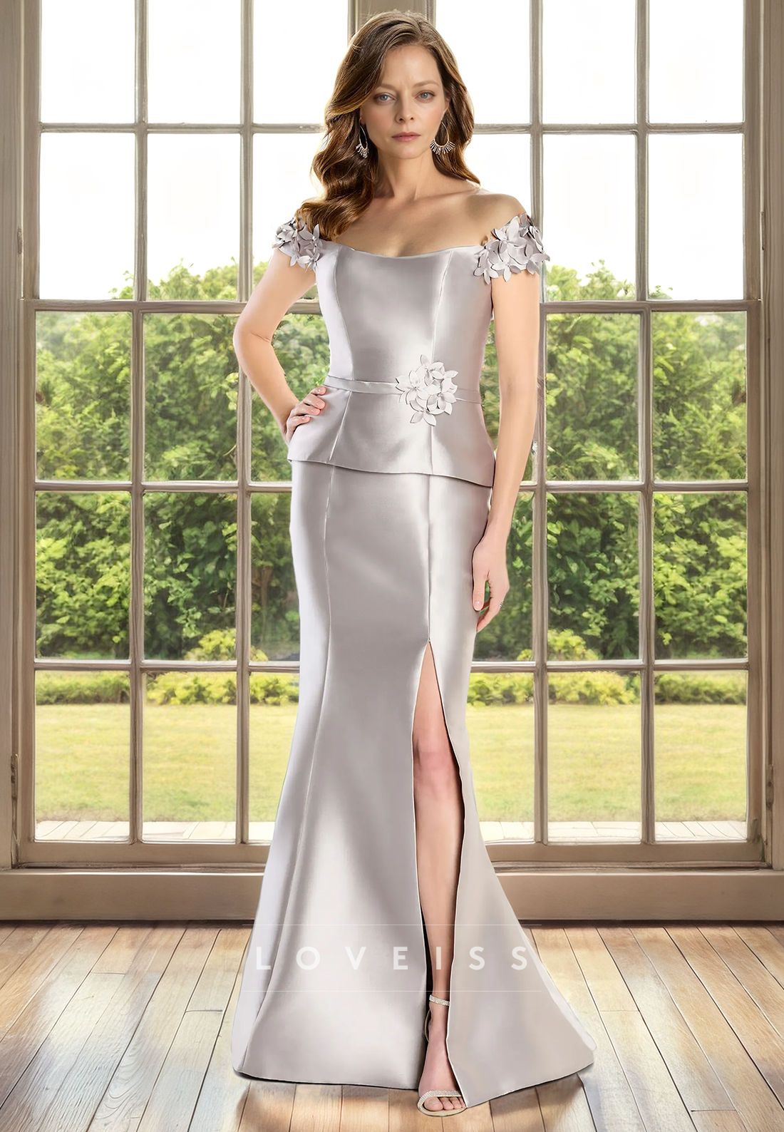 Off-Shoulder Sleeveless Sleek Satin Mermaid Mother of Bride Dress