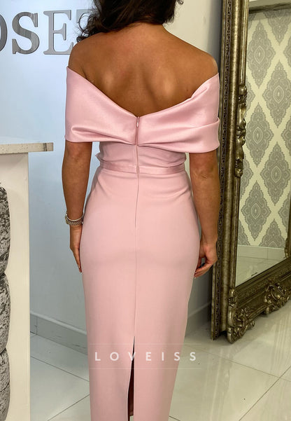 Off-Shoulder Sleeveless Sleek Sheath Midi Mother of Bride Dress