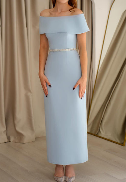 Off-Shoulder Sleeveless Sleek Sheath Mother of Bride Dress