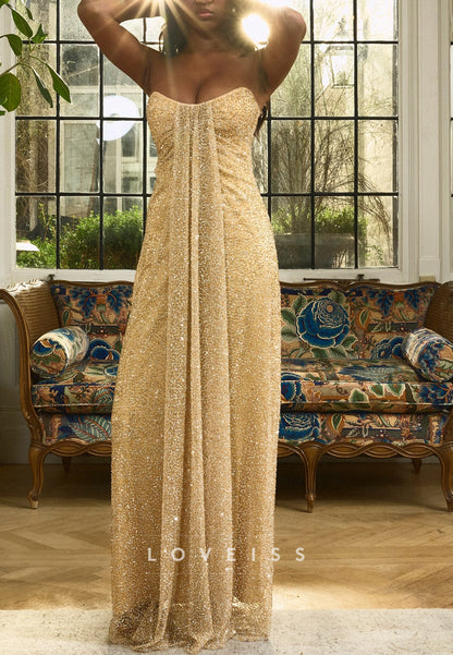 Off-Shoulder Sleeveless Sparkly Beaded Embroidery Sheath Prom Dress
