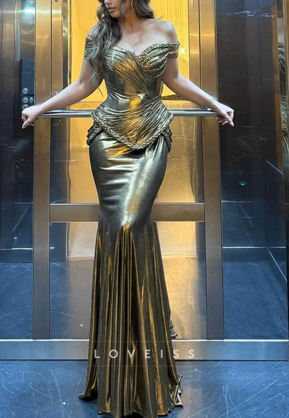 Off-Shoulder Sleeveless Sparkly Corset Mermaid Prom Dress