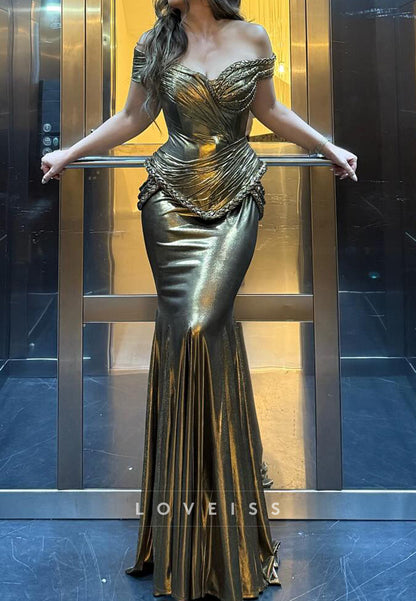 Off-Shoulder Sleeveless Sparkly Corset Mermaid Prom Dress