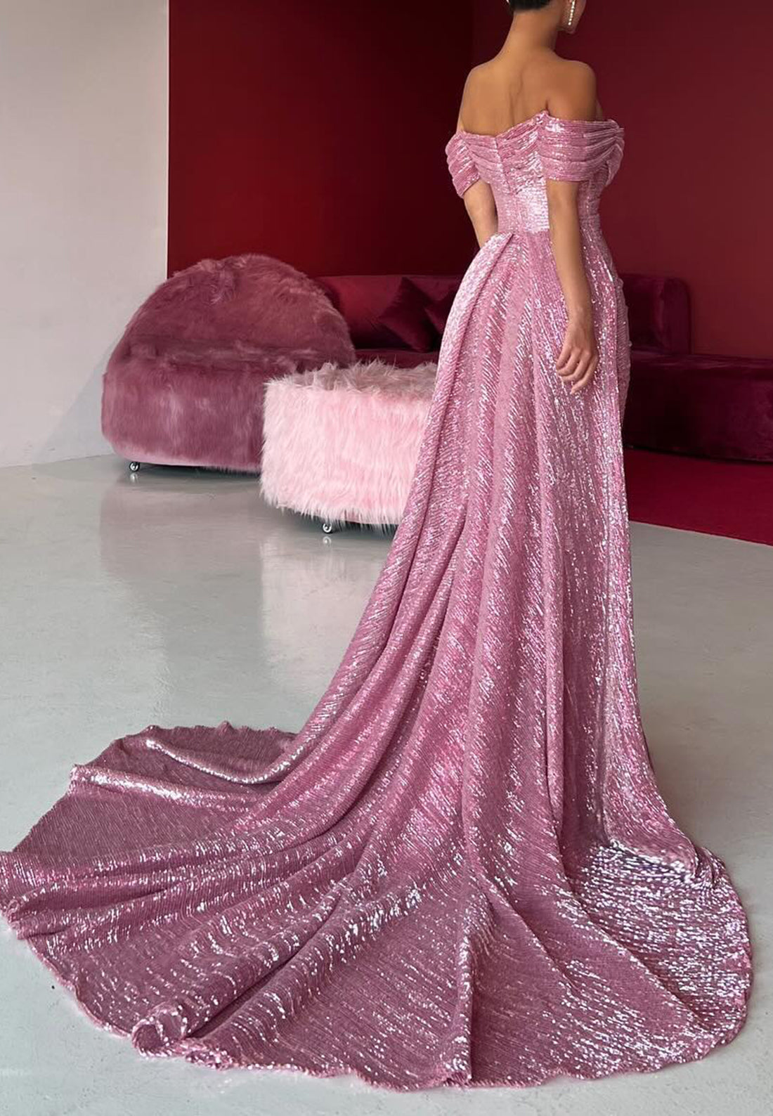 Off-Shoulder Sleeveless Sparkly Mermaid Evening Dress