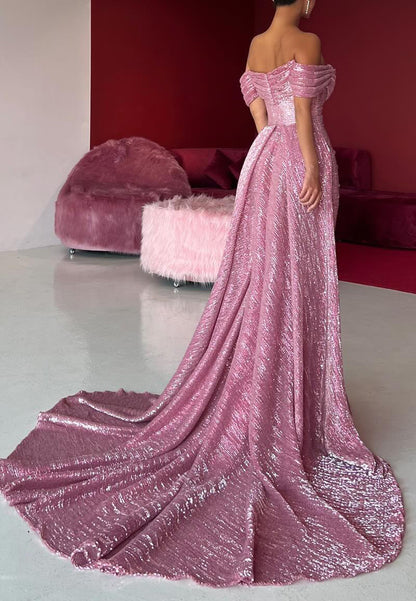Off-Shoulder Sleeveless Sparkly Mermaid Evening Dress