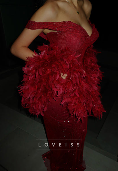 Off-Shoulder Sleeveless Sparkly Mermaid Prom Dress