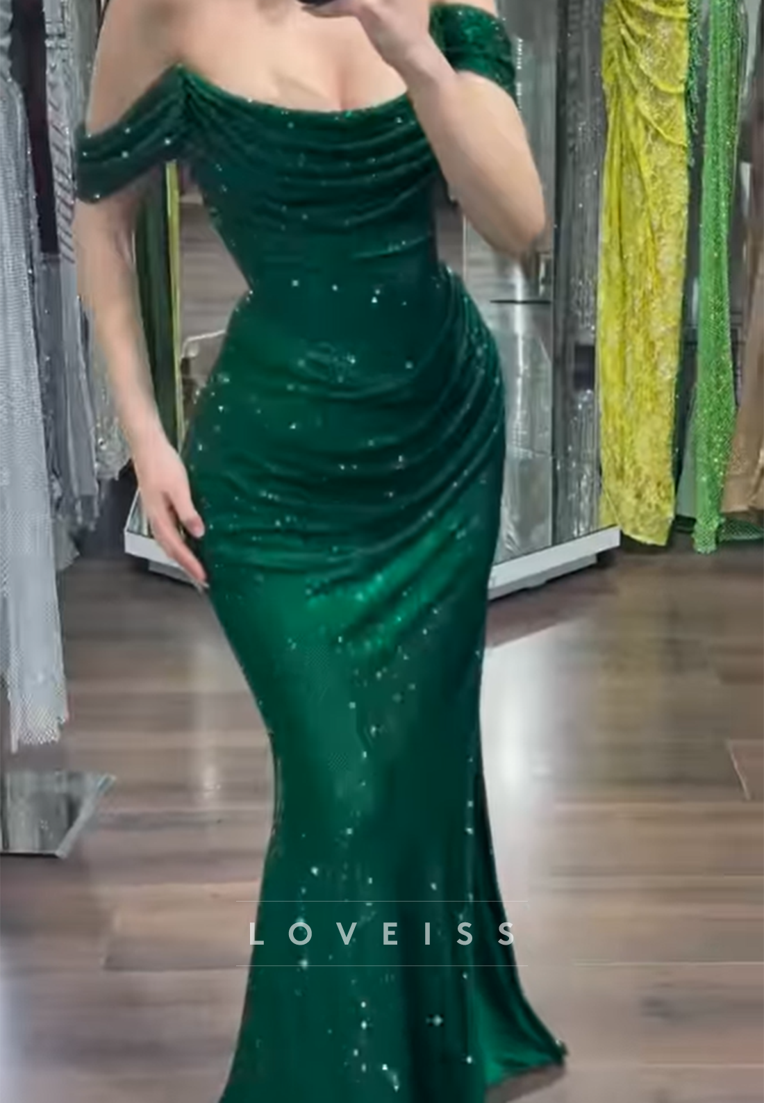 Off-Shoulder Sleeveless Sparkly Mermaid Prom Dress