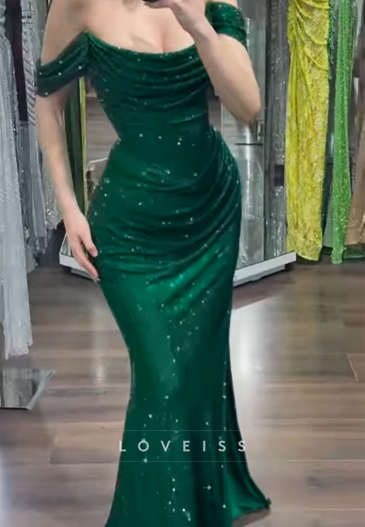 Off-Shoulder Sleeveless Sparkly Mermaid Prom Dress
