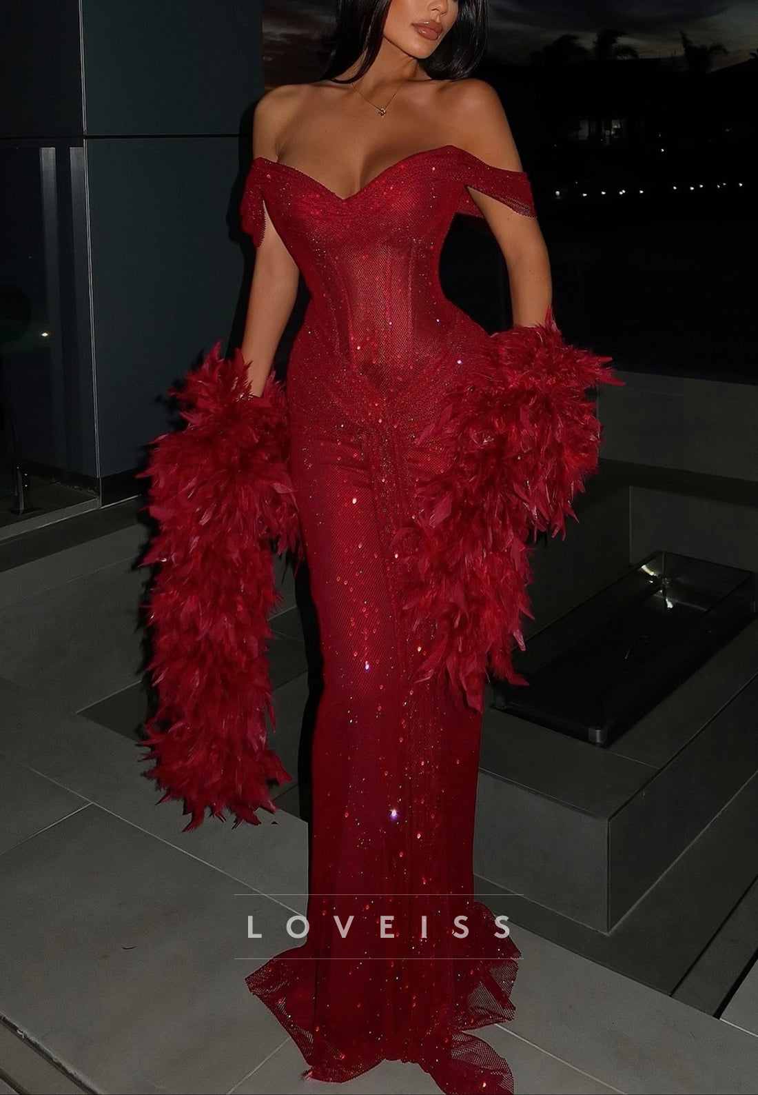 Off-Shoulder Sleeveless Sparkly Mermaid Prom Dress