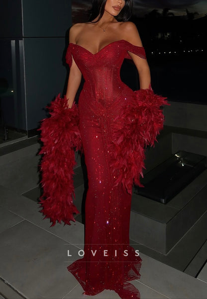 Off-Shoulder Sleeveless Sparkly Mermaid Prom Dress