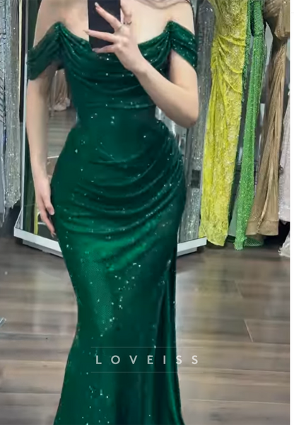 Off-Shoulder Sleeveless Sparkly Mermaid Prom Dress