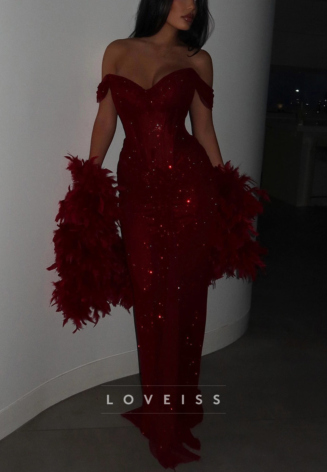 Off-Shoulder Sleeveless Sparkly Mermaid Prom Dress